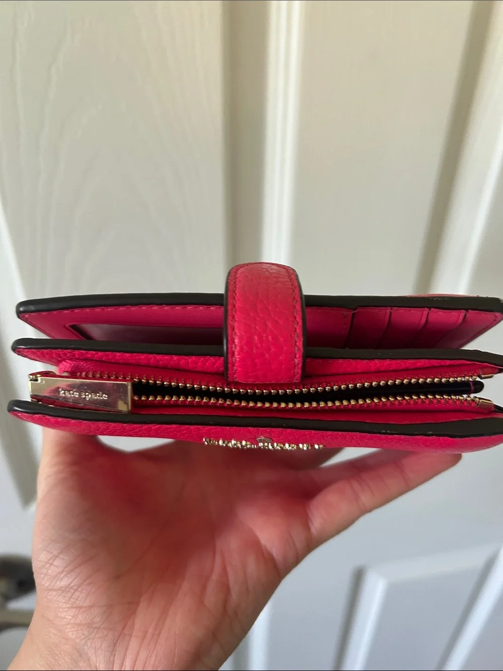 kate spade Bright Pink Pebbled Leather Wallet with Gold Logo